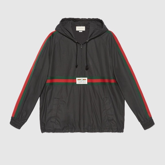 size 48 M - Gucci Coated Cotton Windbreaker with Label Black Jacket Web - Picture 1 of 12